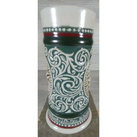 Avon Vintage Ceramic Beer Stein With Fishing & Hunting Motifs Brazil Green White - Picture 5 of 11